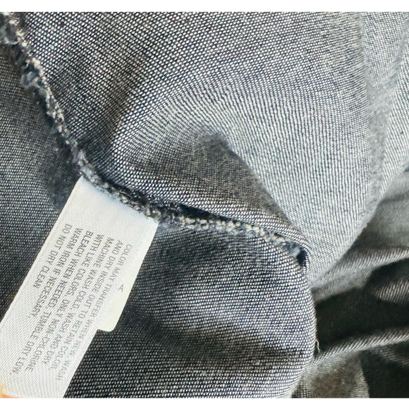 GAP Women Dark Wash Denim Western Fitted Cotton Button Up Shirt Gold Buttons YTK - Picture 7 of 9